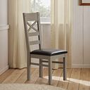 St Ives Light Grey Painted Chair with Vintage Black Leather Look Fabric Seat