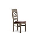 St Ives Light Grey Painted Chair with Vintage Brown Leather Look Fabric Seat
