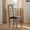 St Ives Light Grey Painted Chair with Vintage Brown Leather Look Fabric Seat