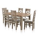 St Ives Natural Oak and Grey Painted 5ft Extending Dining Table and 6 St Ives Chairs with Plain Truffle Fabric Seats