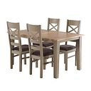 St Ives Natural Oak and Grey Painted 5ft Extending Dining Table and 4 St Ives Chairs with Plain Charcoal Fabric Seats