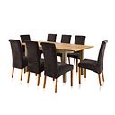 St Ives Natural Oak and Grey Painted 5ft Extending Dining Table with 8 Scroll Back Plain Charcoal Fabric Chairs