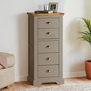 St Ives Natural Oak and Light Grey Painted 5 Drawer Tallboy