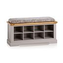 St Ives Natural Oak and Light Grey Painted Shoe Storage with Plain Truffle Fabric Hallway Pad