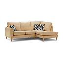 Thornley Left Hand Corner Chaise Sofa in Ruby Saffron Fabric with Black Scatter Cushions