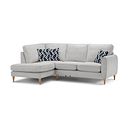Thornley Right Hand Corner Chaise Sofa in Ruby Ice Fabric with Navy Scatter Cushions