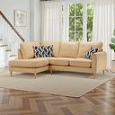 Thornley Right Hand Corner Chaise Sofa in Ruby Saffron Fabric with Black Scatter Cushions