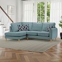 Thornley Right Hand Corner Chaise Sofa in Ruby Teal Fabric with Navy Scatter Cushions
