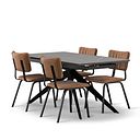 Trento Grey Ceramic Extending Dining Table + 4 Mason Chairs Vintage Tan Leather-Look fabric with Black Legs