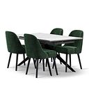 Trento White Ceramic Extending Dining Table + 4 Bette Chairs with Black Legs in Heritage Bottle Green Velvet