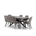 Trento Grey Ceramic Dining Table with 1 Dark Grey Nico Bench and 4 Dark Grey Aria Chairs