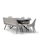 Trento Grey Ceramic Dining Table with 1 Light Grey Nico Bench and 4 Light Grey Aria Chairs