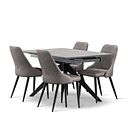 Trento Grey Ceramic Extendable Dining Table 130cm + 4 Aria Dining Chair in Dark Grey with Black Metal Legs