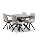 Trento Grey Ceramic Extendable Dining Table 130cm + 4 Nico Swivel Dining Chair in Light Grey with Black Metal Legs
