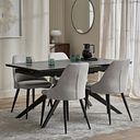 Trento Grey Ceramic Extending Dining Table + 4 Aria Dining Chairs in Light Grey with Black Metal Legs
