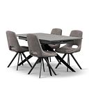 Trento Grey Ceramic Extending Dining Table + 4 Nico Swivel Dining Chairs in Dark Grey with Black Metal Legs