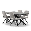 Trento Grey Ceramic Extending Dining Table + 4 Nico Swivel Dining Chairs in Light Grey with Black Metal Legs