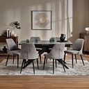 Trento Grey Ceramic Extending Dining Table + 6 Aria Dining Chairs in Dark Grey with Black Metal Legs