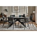 Trento Grey Ceramic Extending Dining Table + 6 Mason Chairs Vintage Black Leather-Look fabric with Black Legs