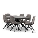 Trento Grey Ceramic Extending Dining Table + 6 Nico Swivel Dining Chairs in Dark Grey with Black Metal Legs