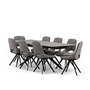Trento Grey Ceramic Extending Dining Table + 8 Nico Swivel Dining Chairs in Dark Grey with Black Metal Legs