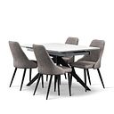 Trento White Ceramic Extendable Dining Table 130cm + 4 Aria Dining Chair in Dark Grey with Black Metal Legs