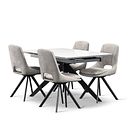 Trento White Ceramic Extendable Dining Table 130cm + 4 Nico Swivel Dining Chair in Light Grey with Black Metal Legs