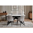 Trento White Ceramic Extending Dining Table + 4 Aria Dining Chairs in Light Grey with Black Metal Legs