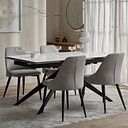 Trento White Ceramic Extending Dining Table + 4 Aria Dining Chairs in Light Grey with Black Metal Legs