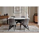 Trento White Ceramic Extending Dining Table + 4 Aria Dining Chairsin Dark Grey with Black Metal Legs