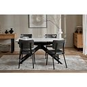 Trento White Ceramic Extending Dining Table + 4 Mason Chairs Vintage Black Leather-Look fabric with Black Legs