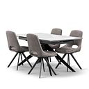 Trento White Ceramic Extending Dining Table + 4 Nico Swivel Dining Chairs in Dark Grey with Black Metal Legs