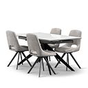 Trento White Ceramic Extending Dining Table + 4 Nico Swivel Dining Chairs in Light Grey with Black Metal Legs