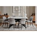 Trento White Ceramic Extending Dining Table + 6 Aria Dining Chairs in Light Grey with Black Metal Legs