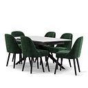 Trento White Ceramic Extending Dining Table + 6 Bette Chairs with Black Legs in Heritage Bottle Green Velvet