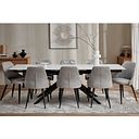 Trento White Ceramic Extending Dining Table + 8 Aria Dining Chairs in Light Grey with Black Metal Legs