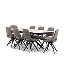 Trento White Ceramic Extending Dining Table + 8 Nico Swivel Dining Chairs in Dark Grey with Black Metal Legs