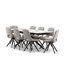Trento White Ceramic Extending Dining Table + 8 Nico Swivel Dining Chairs in Light Grey with Black Metal Legs