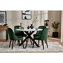Venice White Ceramic Round Dining Table + 4 Bette Chairs with Black Legs in Heritage Bottle Green Velvet