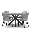 Venice Grey Ceramic Round Dining Table + 4 Aria Dining Chairs in Light Grey with Black Metal Legs
