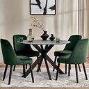 Venice Grey Ceramic Round Dining Table + 4 Bette Chair with Black Legs in Heritage Bottle Green Velvet