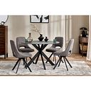 Venice Grey Ceramic Round Dining Table + 4 Nico Swivel Dining Chairs in Dark Grey with Black Metal Legs