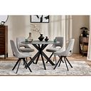 Venice Grey Ceramic Round Dining Table + 4 Nico Swivel Dining Chairs in Light Grey with Black Metal Legs