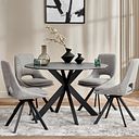 Venice Grey Ceramic Round Dining Table + 4 Nico Swivel Dining Chairs in Light Grey with Black Metal Legs