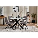 Venice White Ceramic Round Dining Table + 4 Nico Swivel Dining Chairs in Dark Grey with Black Metal Legs