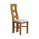Wave Back Rustic Solid Oak Chair with Plain Grey Fabric Seat