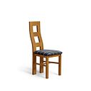 Wave Back Rustic Solid Oak Chair with Checked Slate Grey Fabric Seat