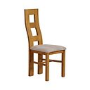 Wave Back Rustic Solid Oak Chair with Dappled Beige Fabric Seat