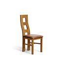 Wave Back Rustic Solid Oak Chair with Vintage Tan Leather Look Fabric Seat