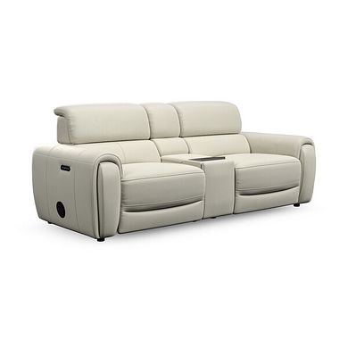 Arabella 3 Seater Recliner Console Sofa with Smart Screen in Bone China Leather